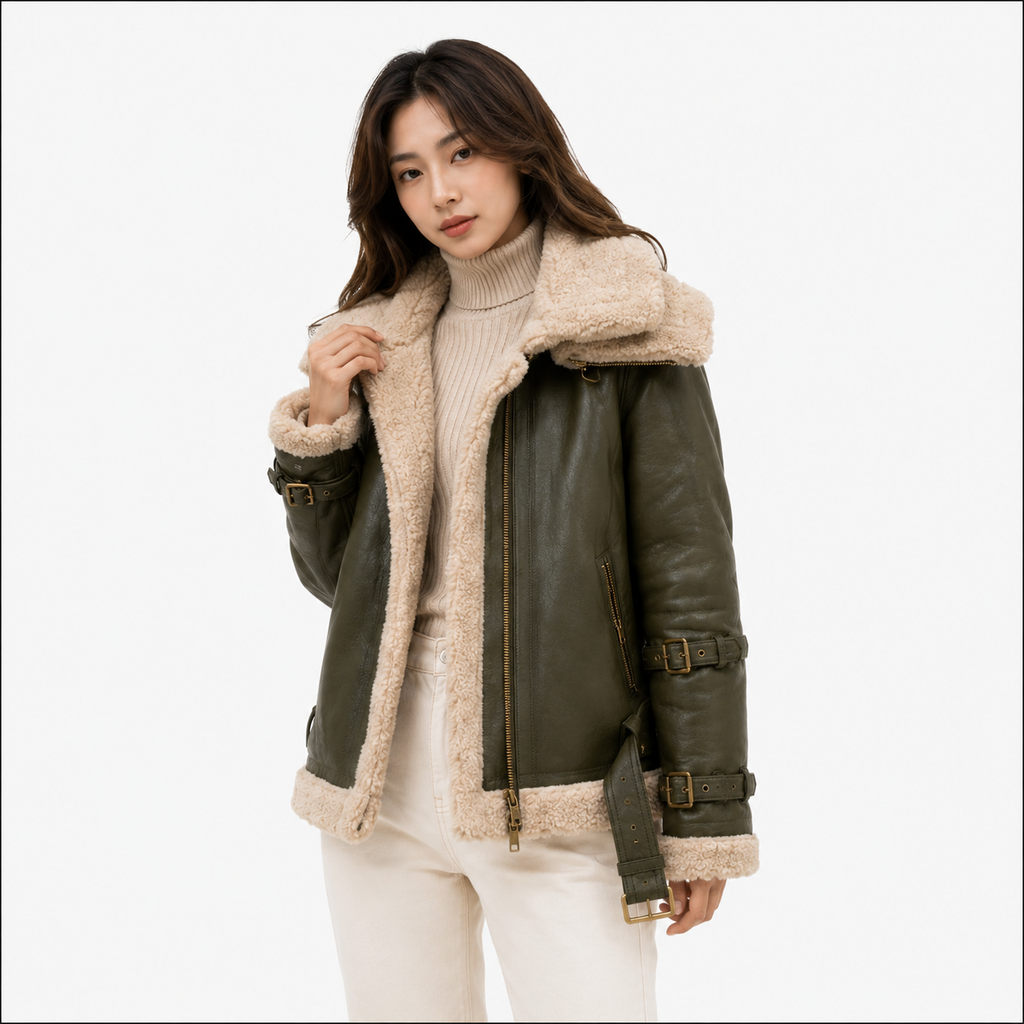 Velocite Oversized Leather Shearling Jacket