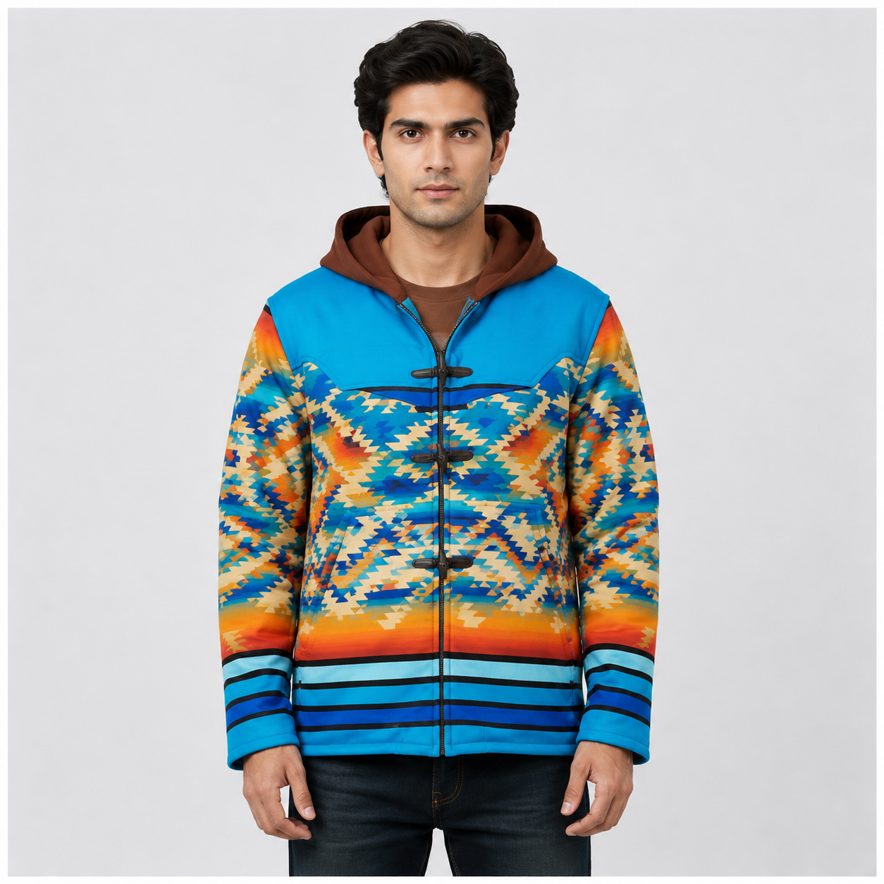 Men's Desert Sky Aztec Toggle Button Hooded Jacket