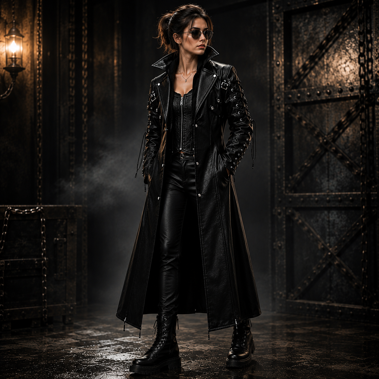 Gothic Leather Trench Coat