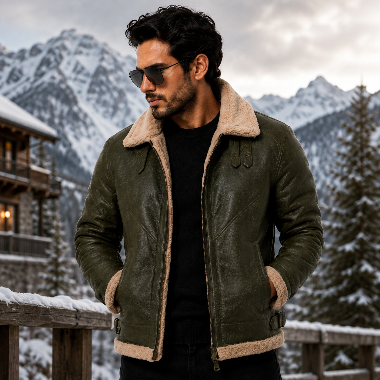 Men's Olive Green B-3 Aviator Jacket