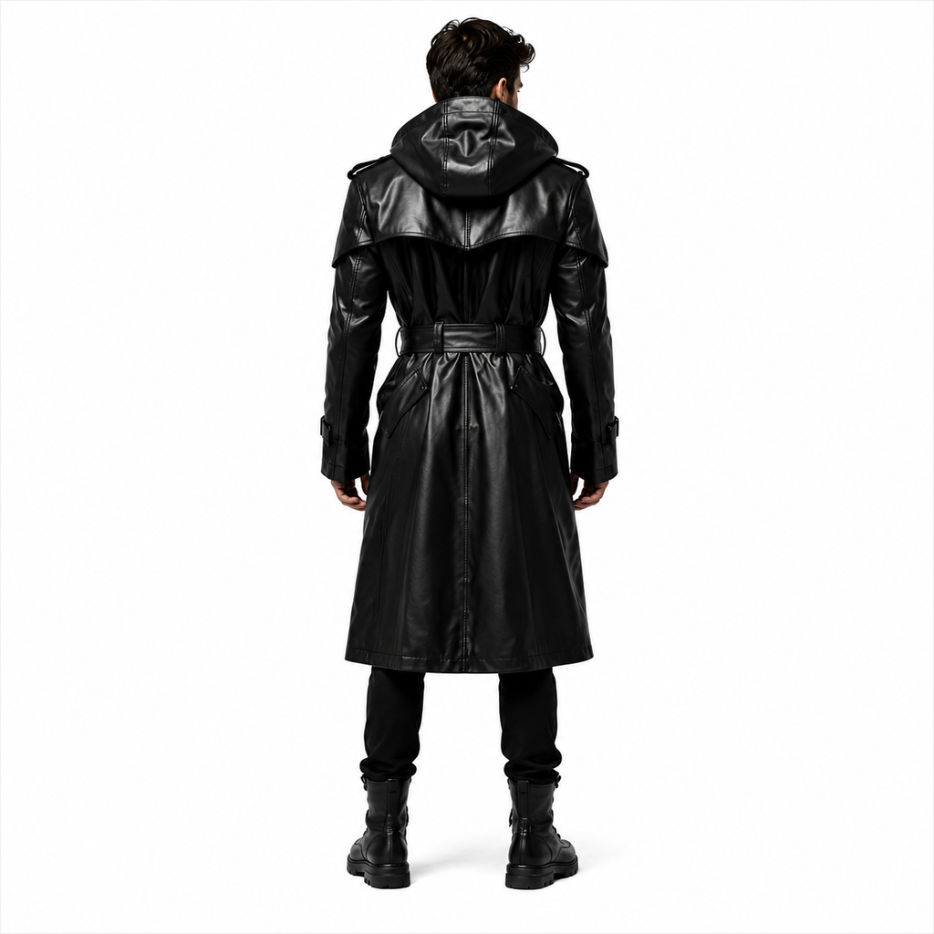  Leather Trench Coat Belt and Epaulette Detail
