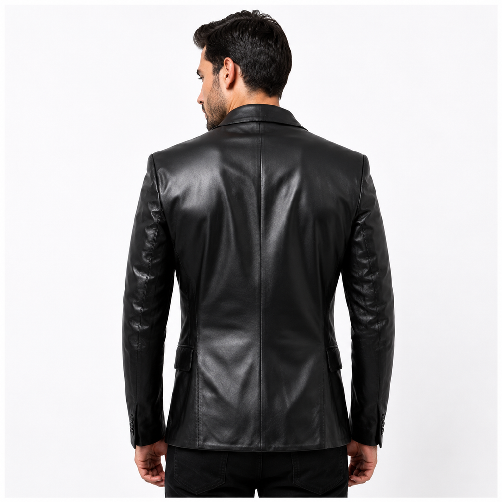 Men's Black Leather Suit Jacket