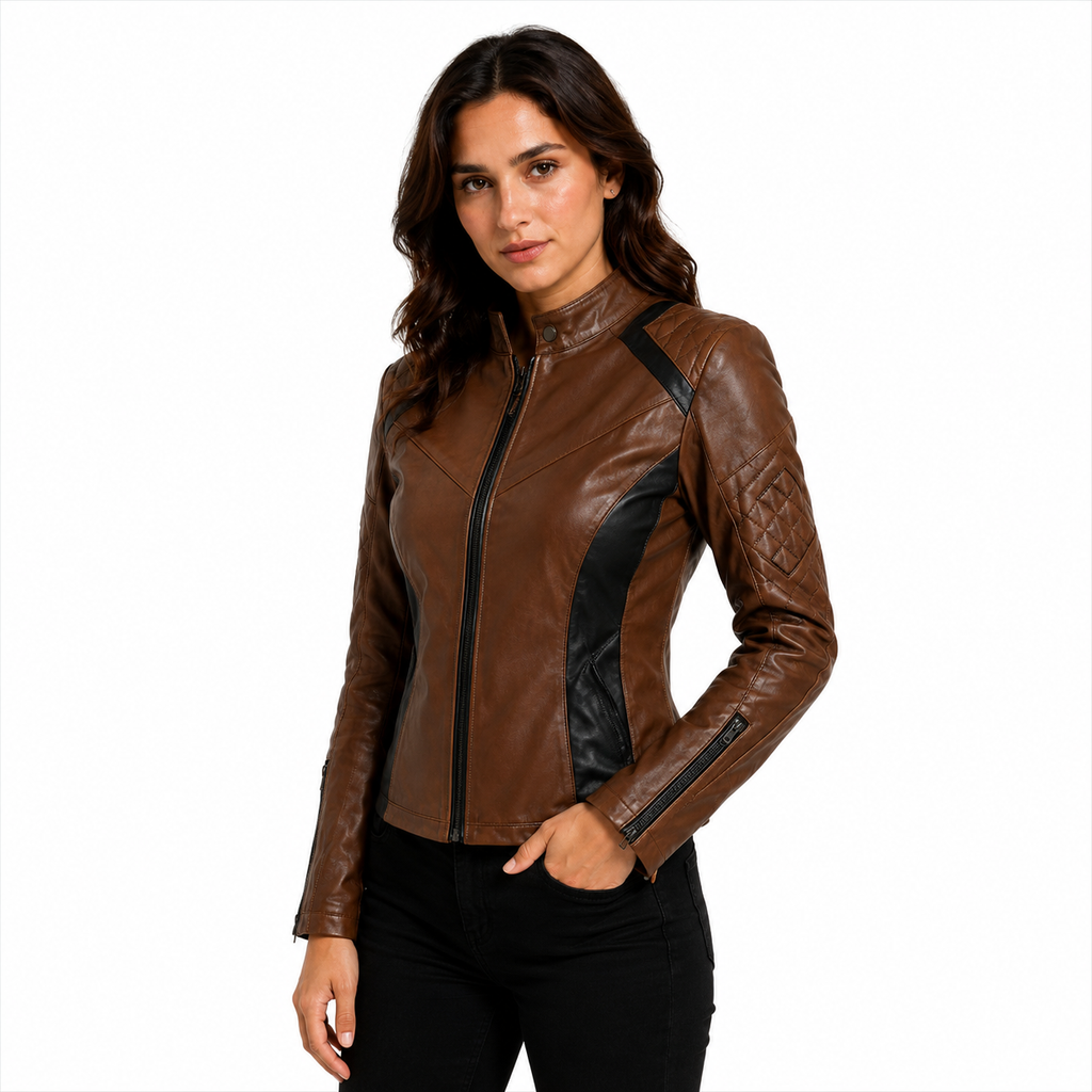 Women's Brown Cafe Racer Leather Jacket