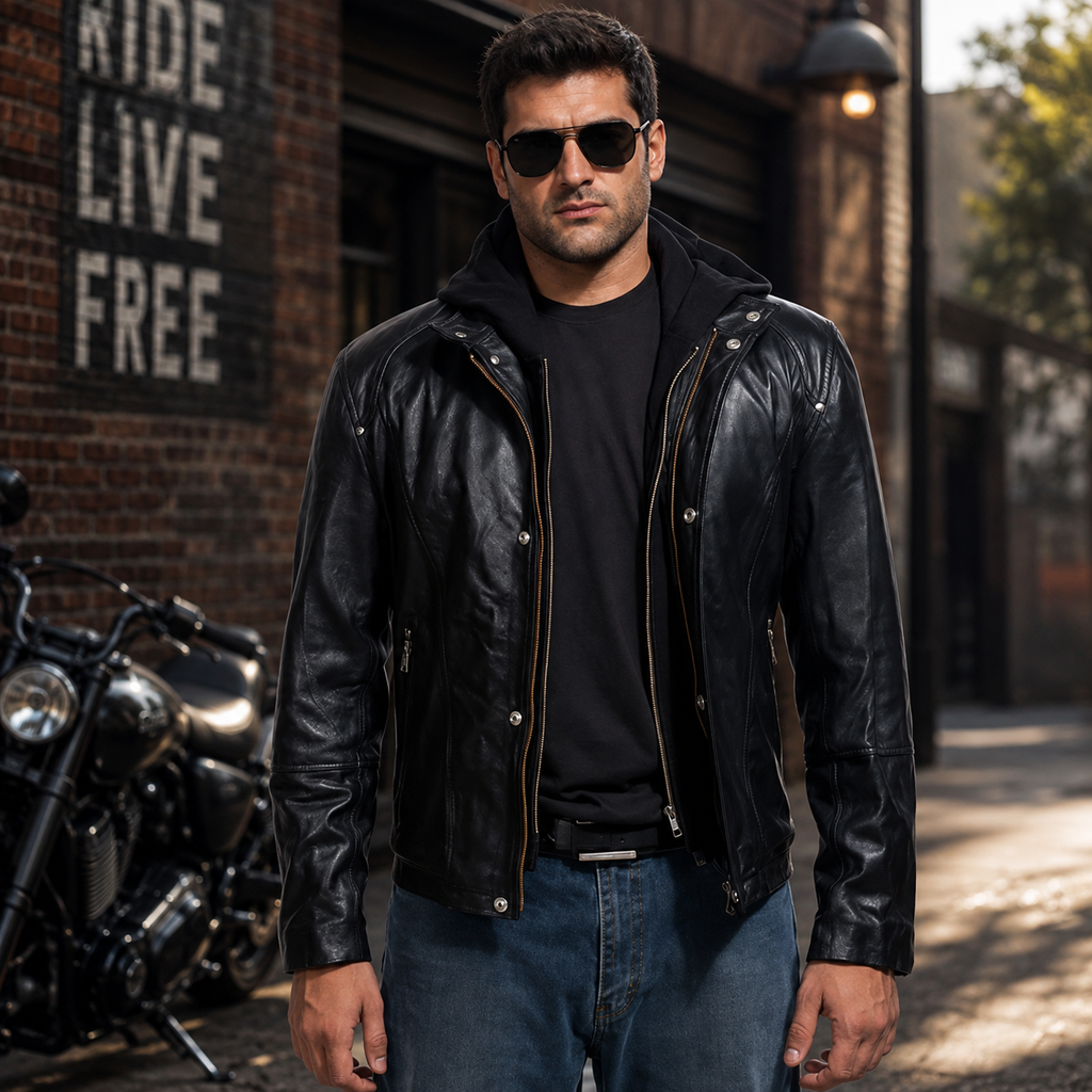 Highschool Black Hooded Leather Jacket