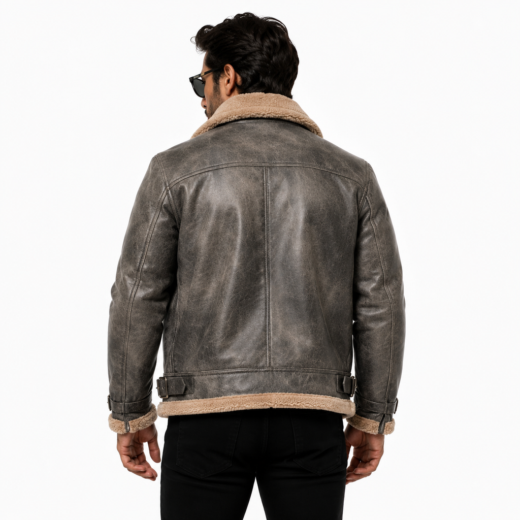 Men's Distressed Grey B-3 Aviator Jacket