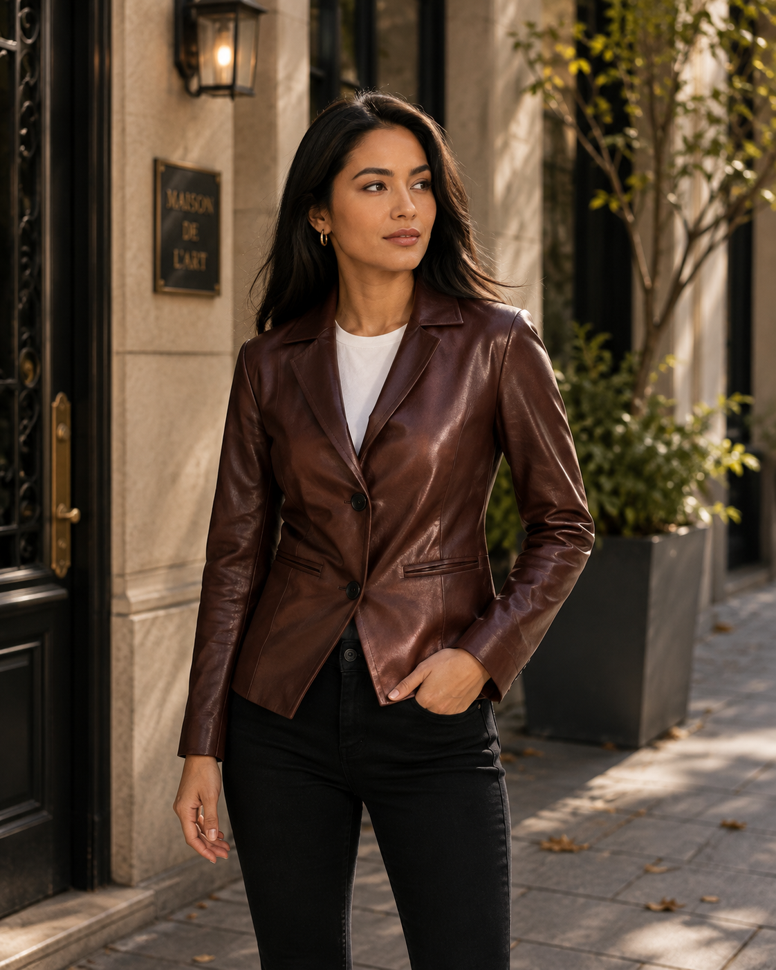 Ruby Metallic Maroon Leather Blazer