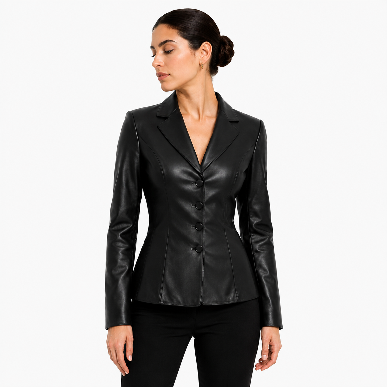 Women's Black Leather Blazer with Trousers