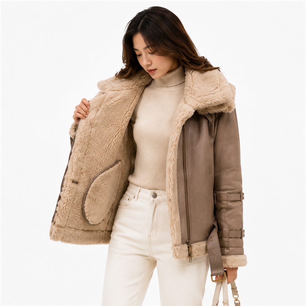 Velocite Oversized Leather Shearling Jacket