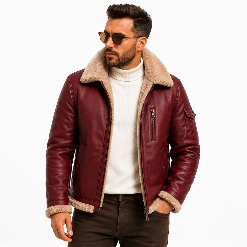 Men's Oxblood Red / Burgundy Leather Aviator Jacket