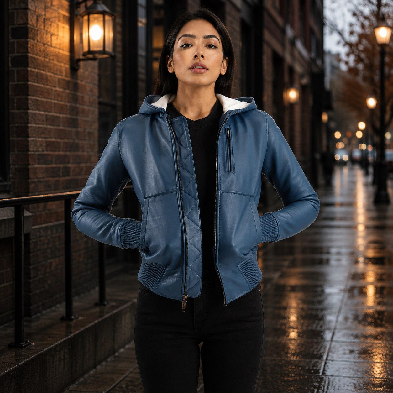 Light blue leather jacket Spring