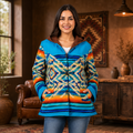 Women's Blue Orange Aztec Jacket Festival Spring Outfit