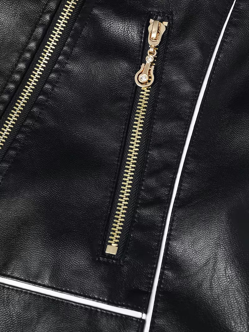 Faux-Leather Asymmetric Biker Jacket