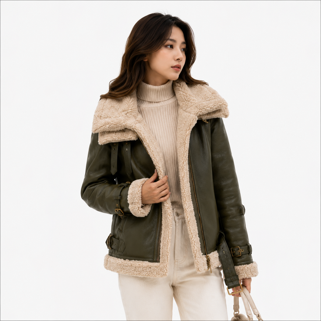 Velocite Oversized Leather Shearling Jacket