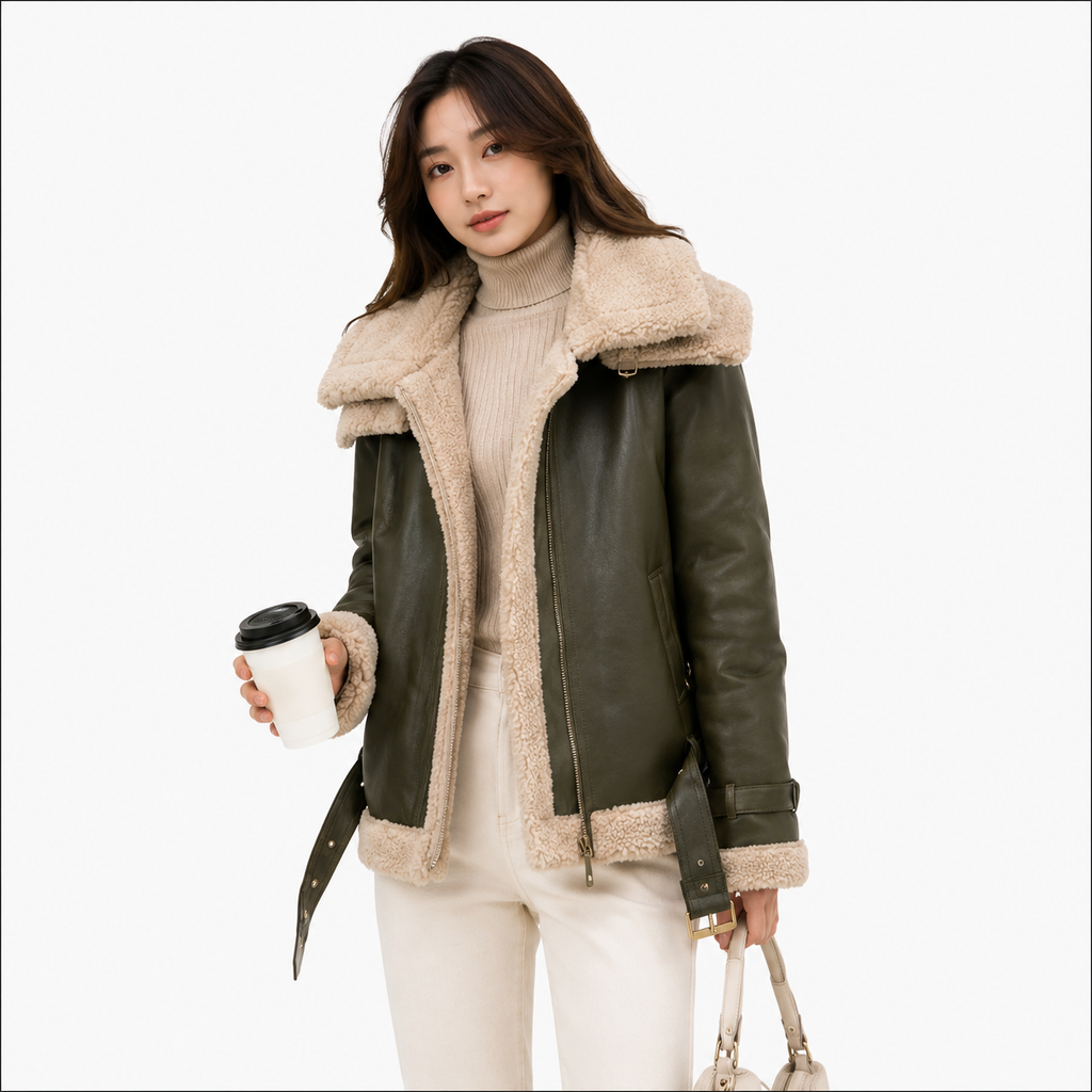 Velocite Oversized Leather Shearling Jacket