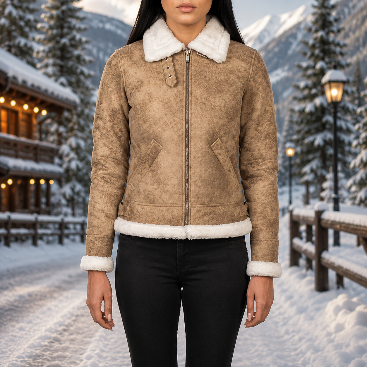 Women's Tan Shearling Leather Jacket