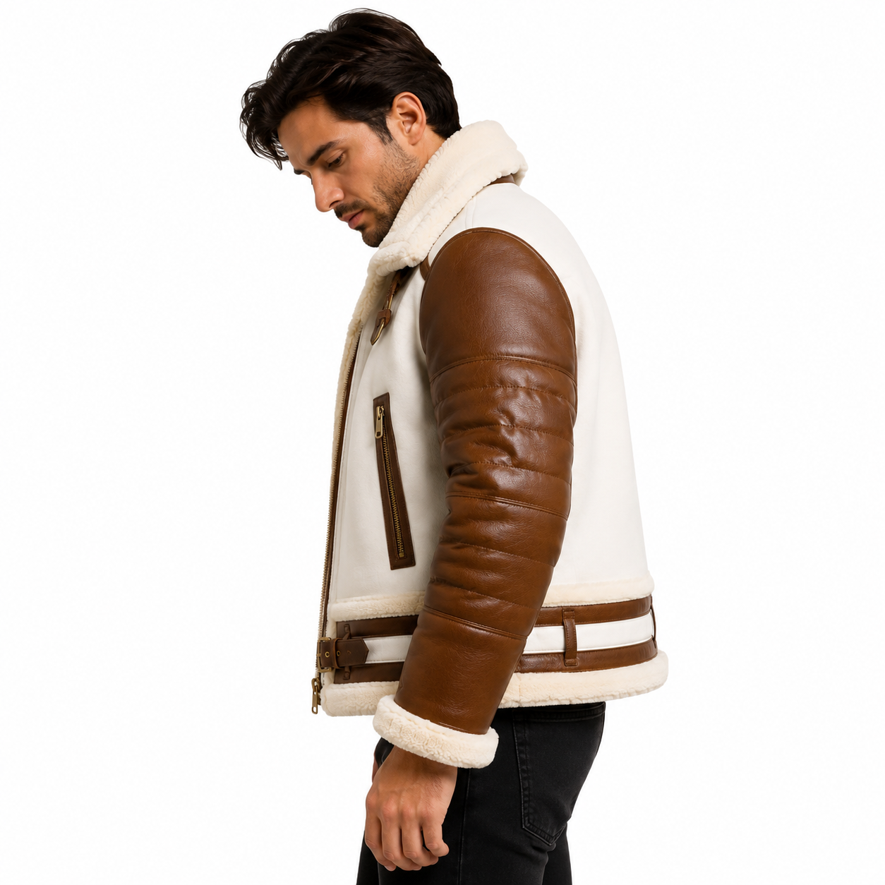Men's Dual-Tone Brown & White Aviator Jacket