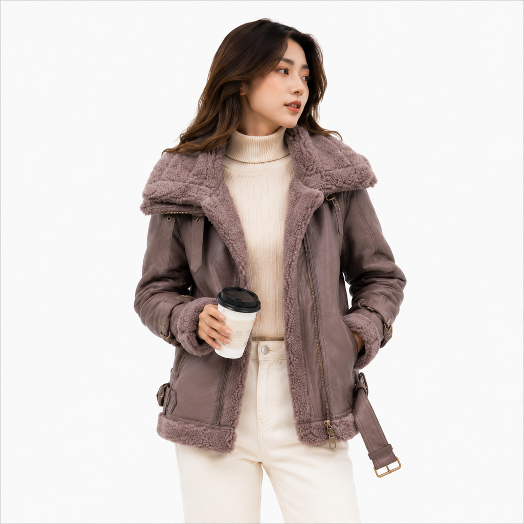 Velocite Oversized Leather Shearling Jacket