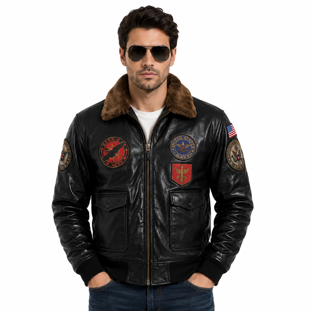 Men's Black G-1 Aviator Leather Flight Jacket