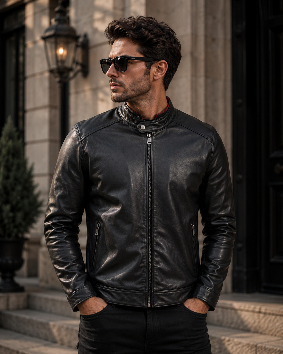 Comfortable Men's Real Leather Casual Biker Style Jacket