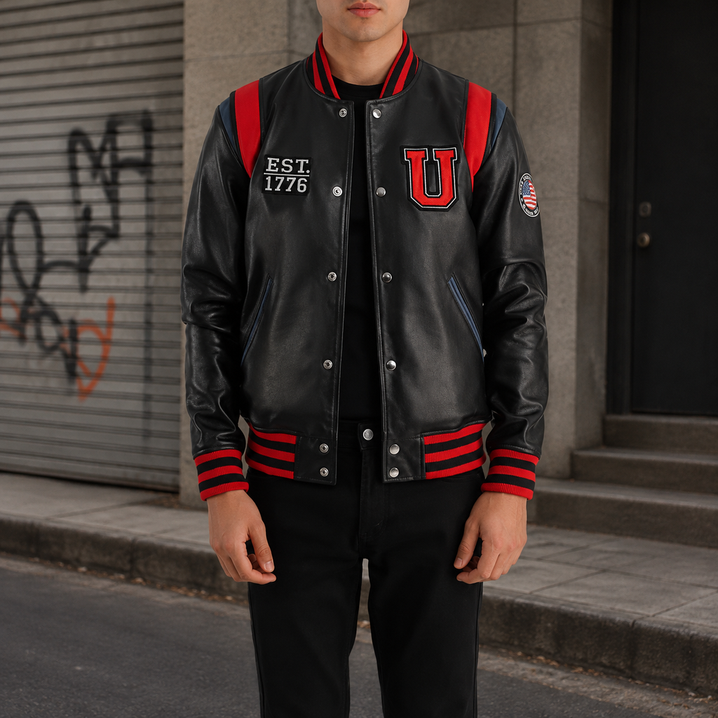 Liberte USA Black Leather Varsity Jacket