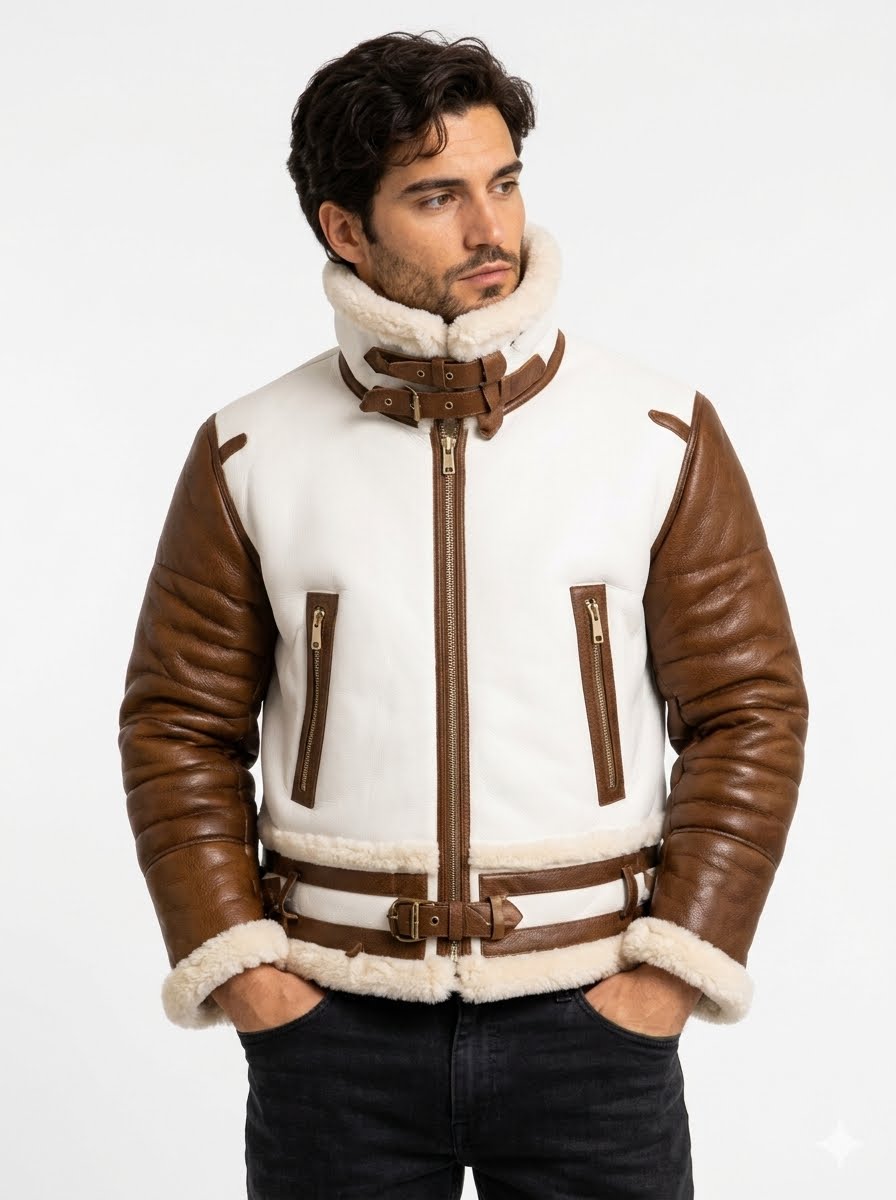 Men's Dual-Tone Brown & White Aviator Jacket