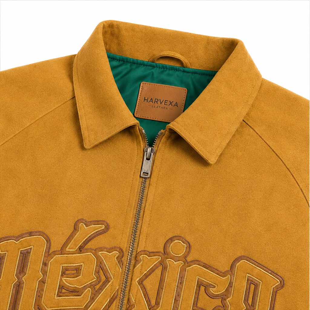 Men's Mexico Soccer Suede Bomber Jacket with Mexico Logo and FMF Crest Patch