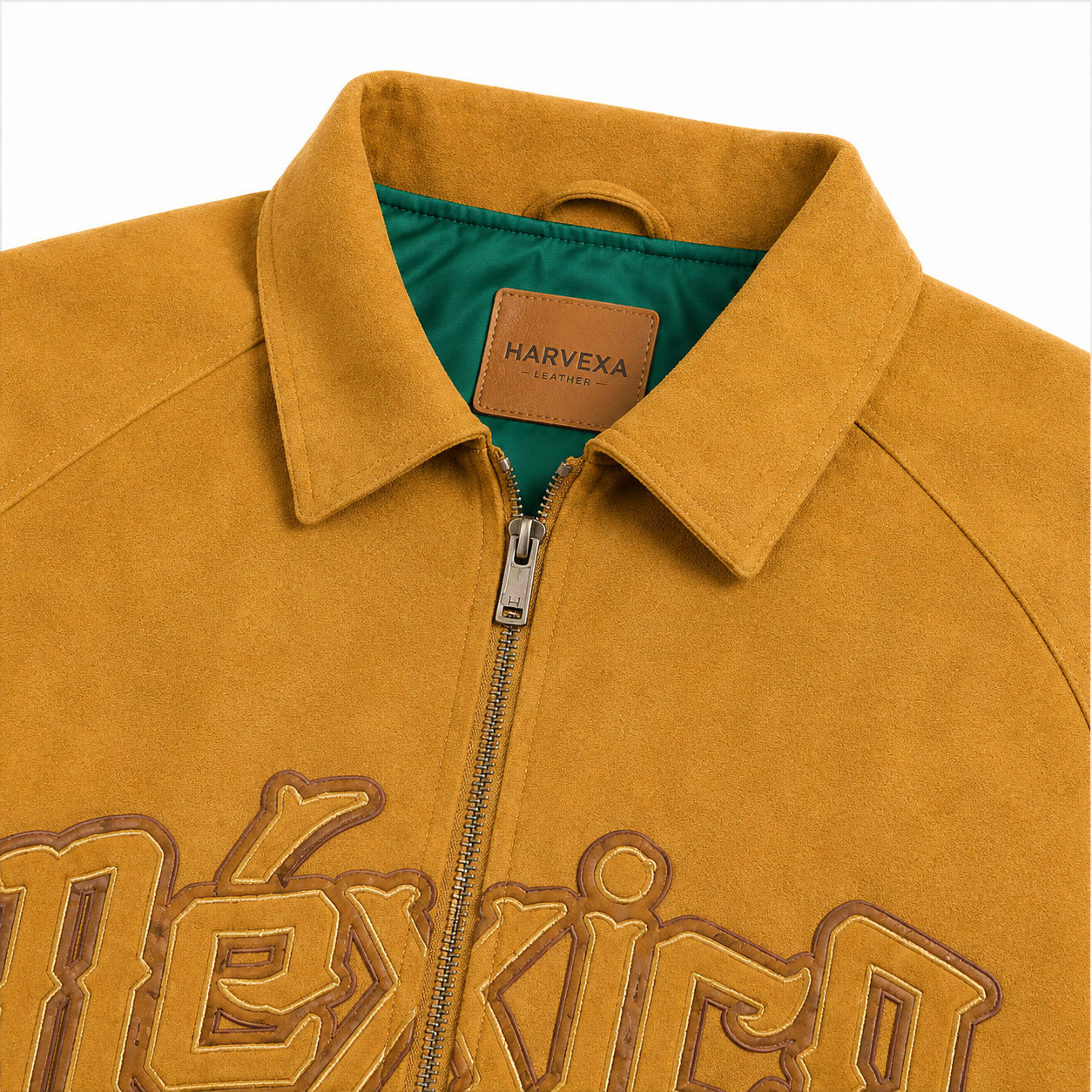 Men's Mexico Soccer Suede Bomber Jacket with Mexico Logo and FMF Crest Patch