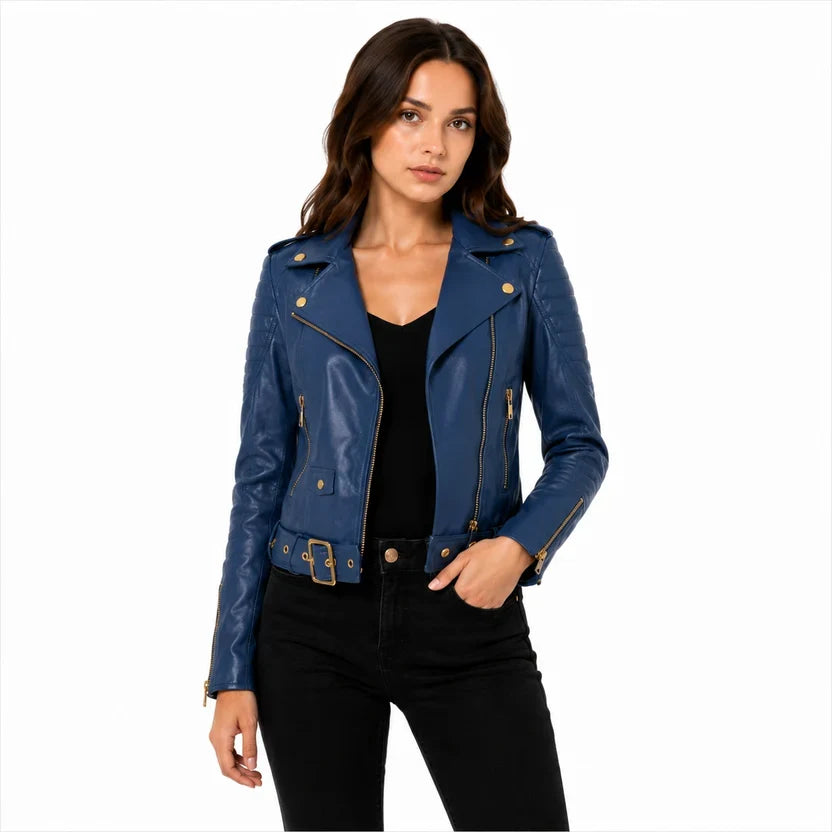 Women's Pink Genuine Leather Biker Jacket