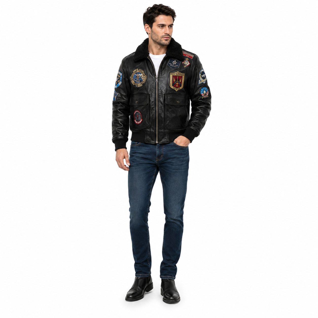 Men's Black Aviator Leather Jacket