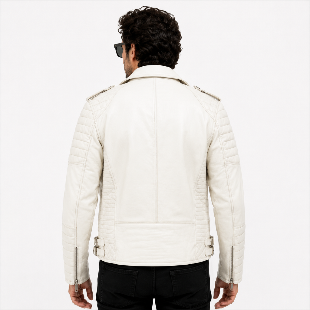 Men's Off-White Asymmetric Leather Biker Jacket