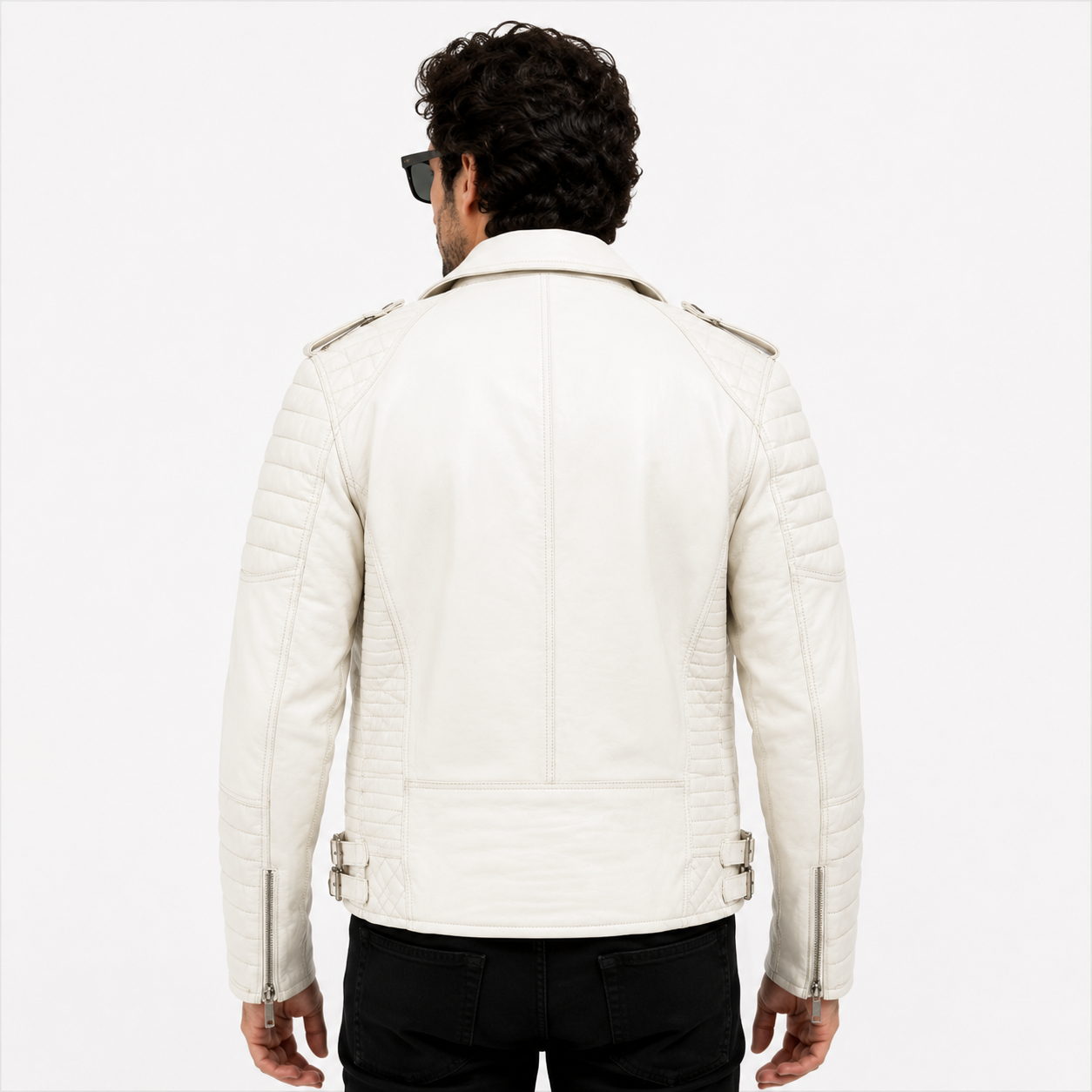 Men's Off-White Asymmetric Leather Biker Jacket