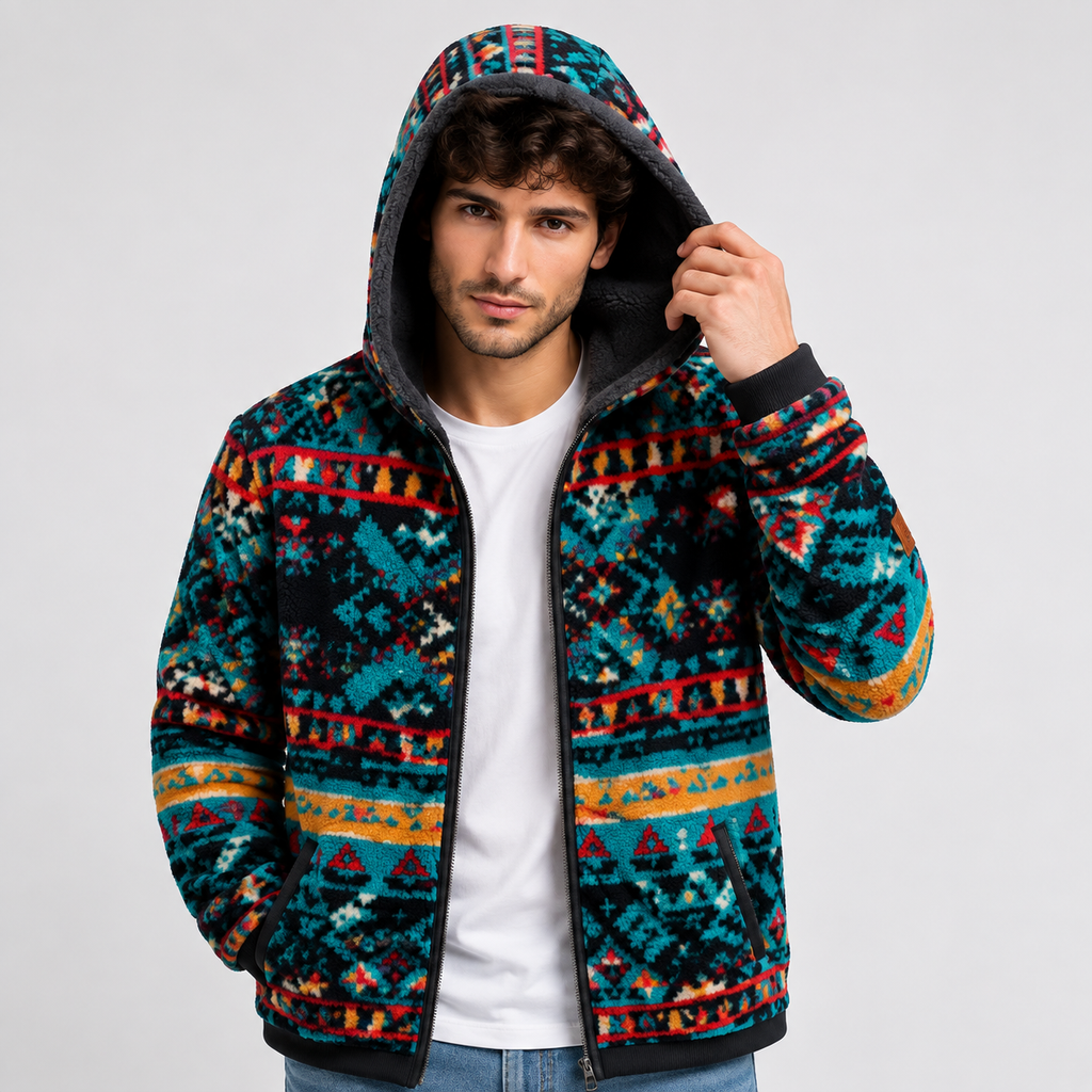 Men's Teal Aztec Sherpa Jacket