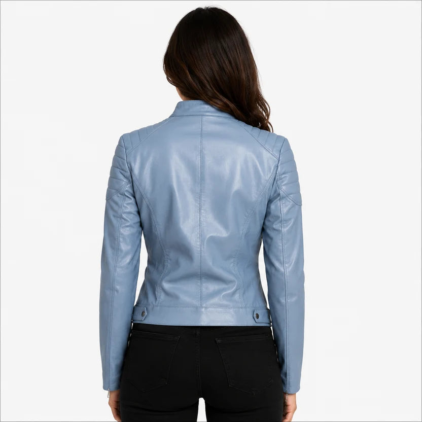 women's light blue genuine leather jacket