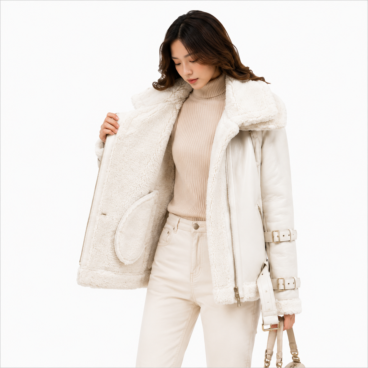 Velocite Oversized Leather Shearling Jacket