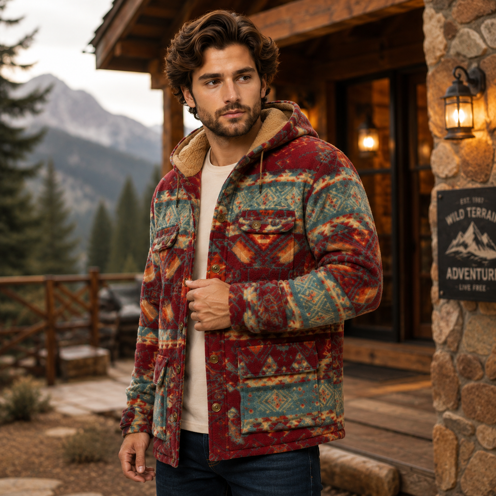 Men's Burgundy Aztec Shacket Western Winter Outfit