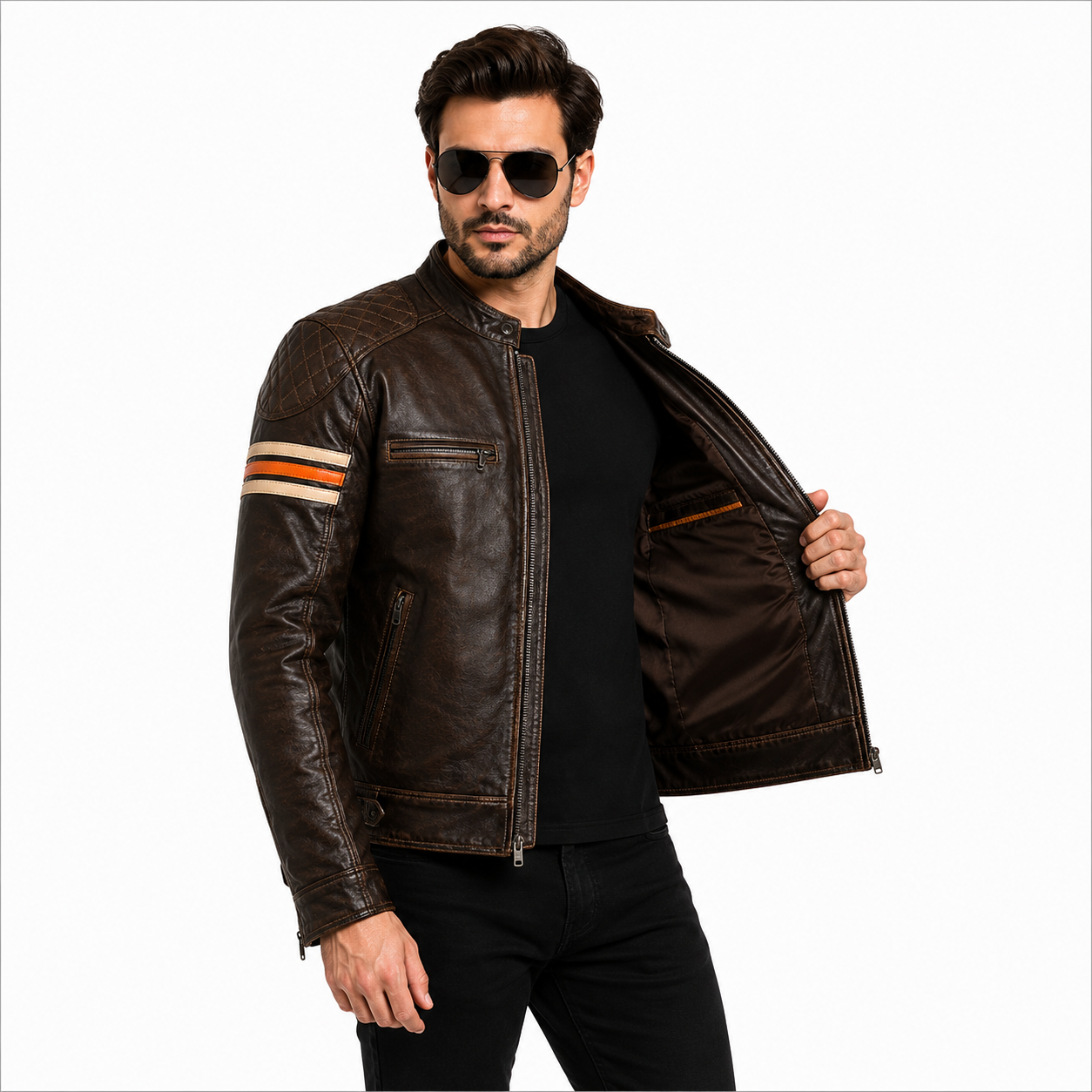 Men's Brown Distressed Leather Jacket