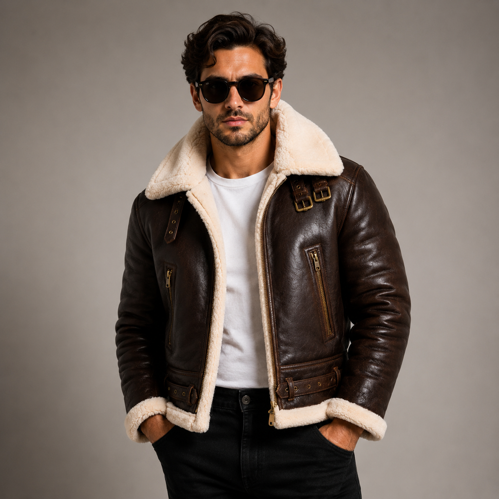 Men's Classic Dark Brown B-3 Aviator Jacket