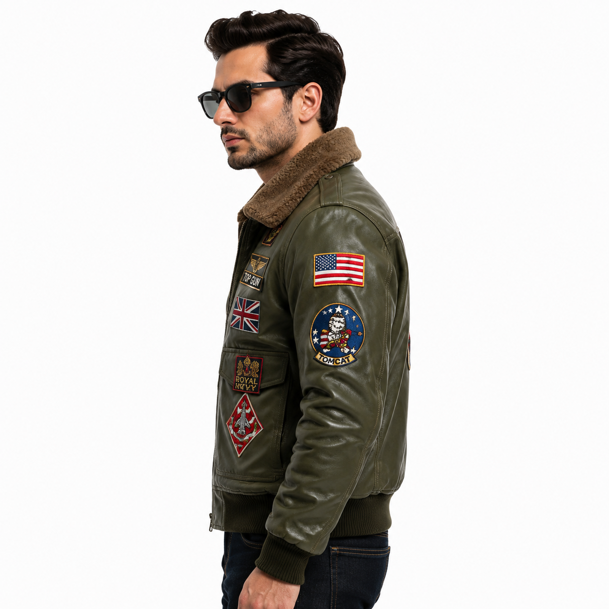 Men's Olive Green Top Gun G-1 Flight Leather Jacket