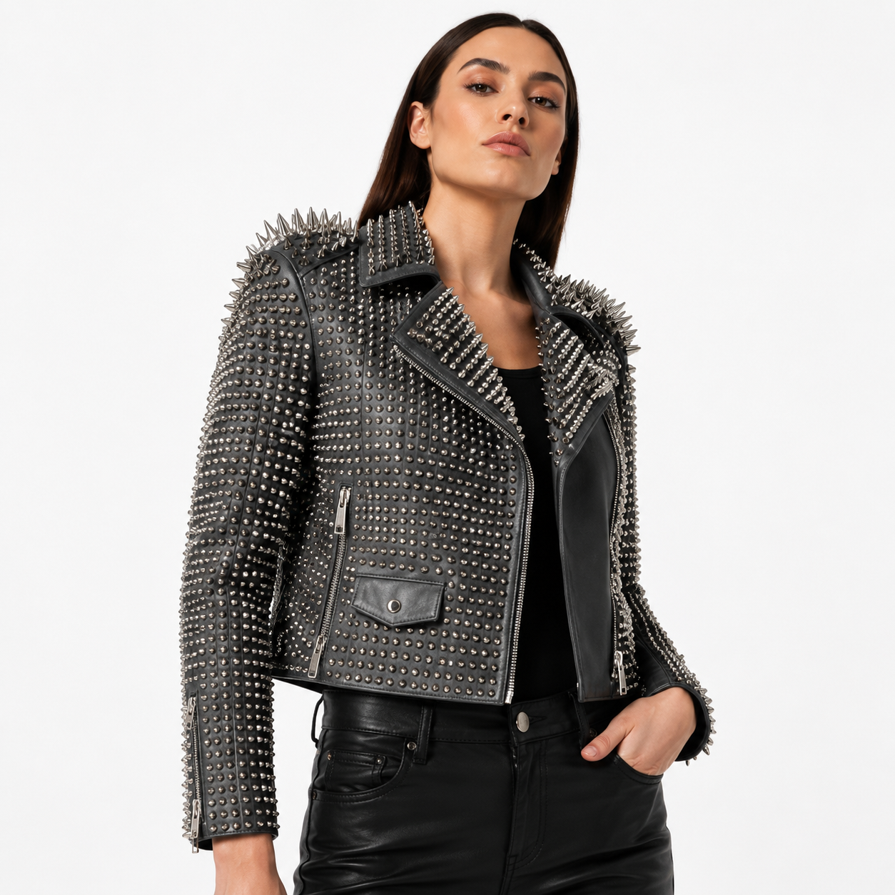 Heavy Metal Punk Rock Spiked Leather Jacket