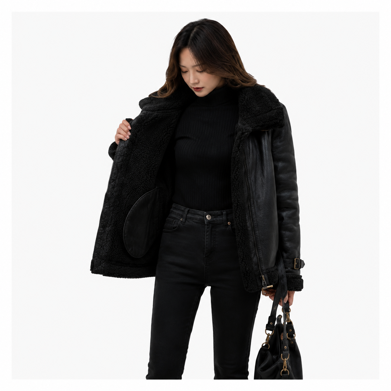 Velocite Oversized Leather Shearling Jacket