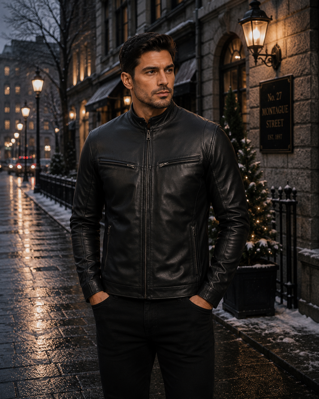 Men's Black Genuine Leather Cafe Racer Jacket