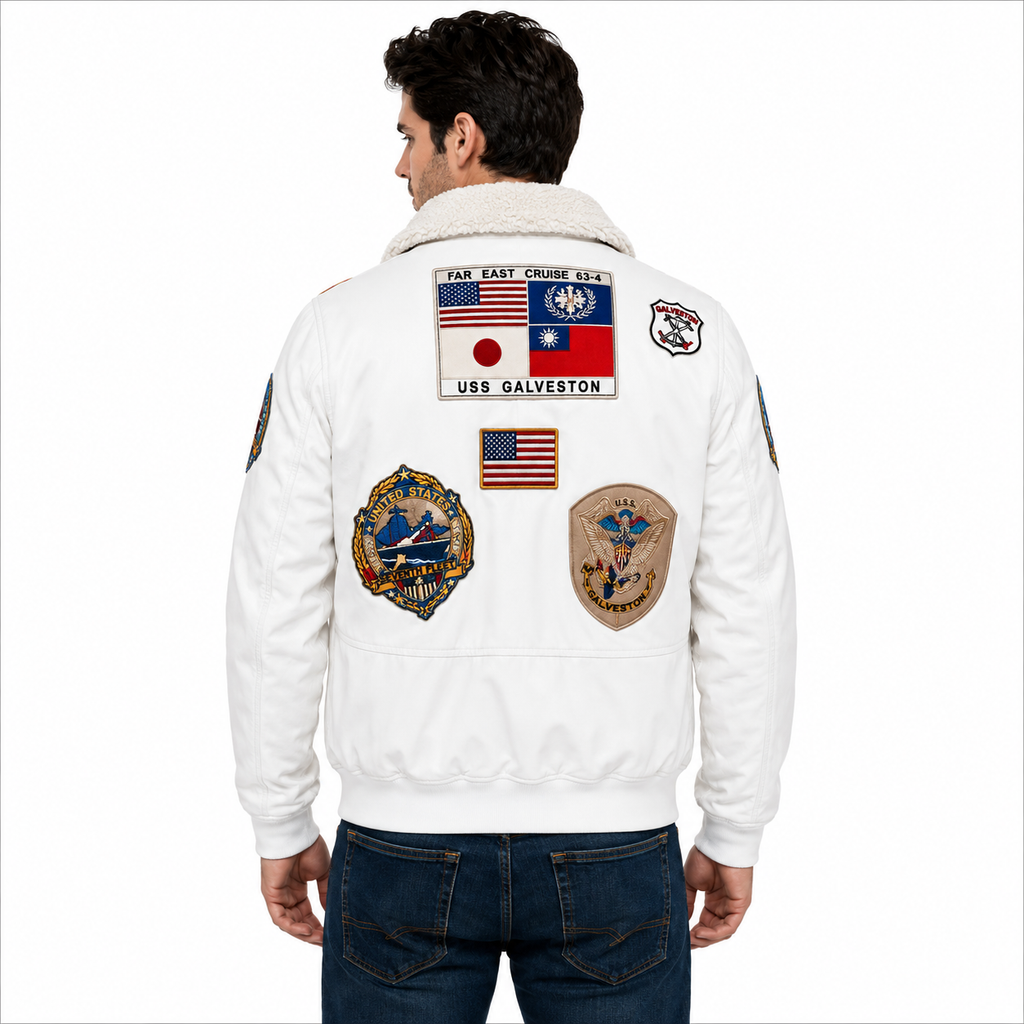 Men's White Top Gun Aviator Leather Jacket