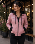 pink leather jacket women