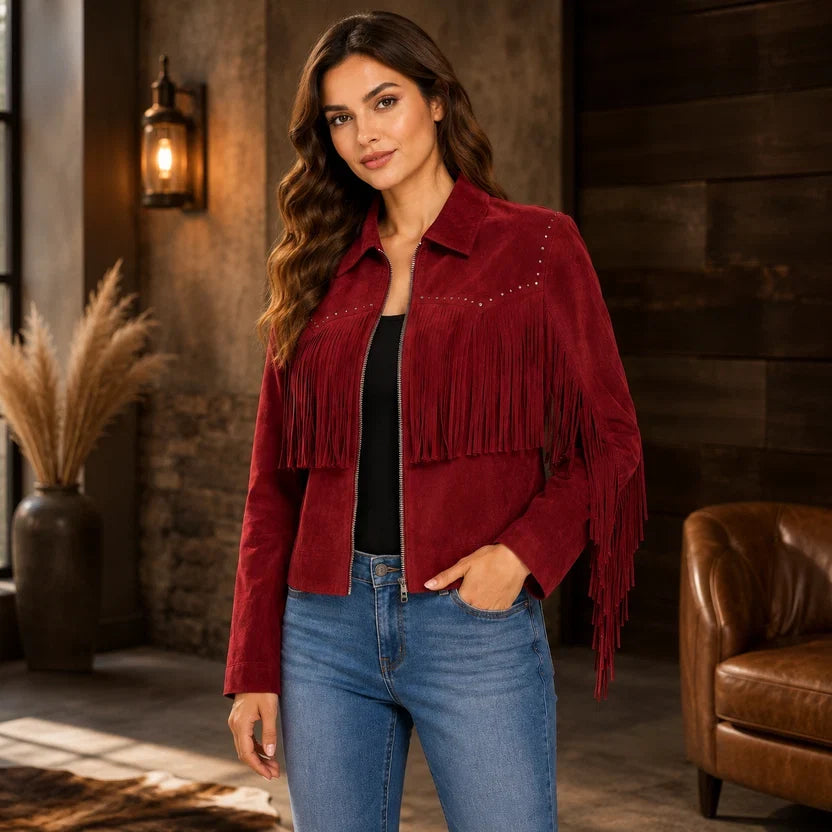 Women's Pink Suede Fringe Jacket