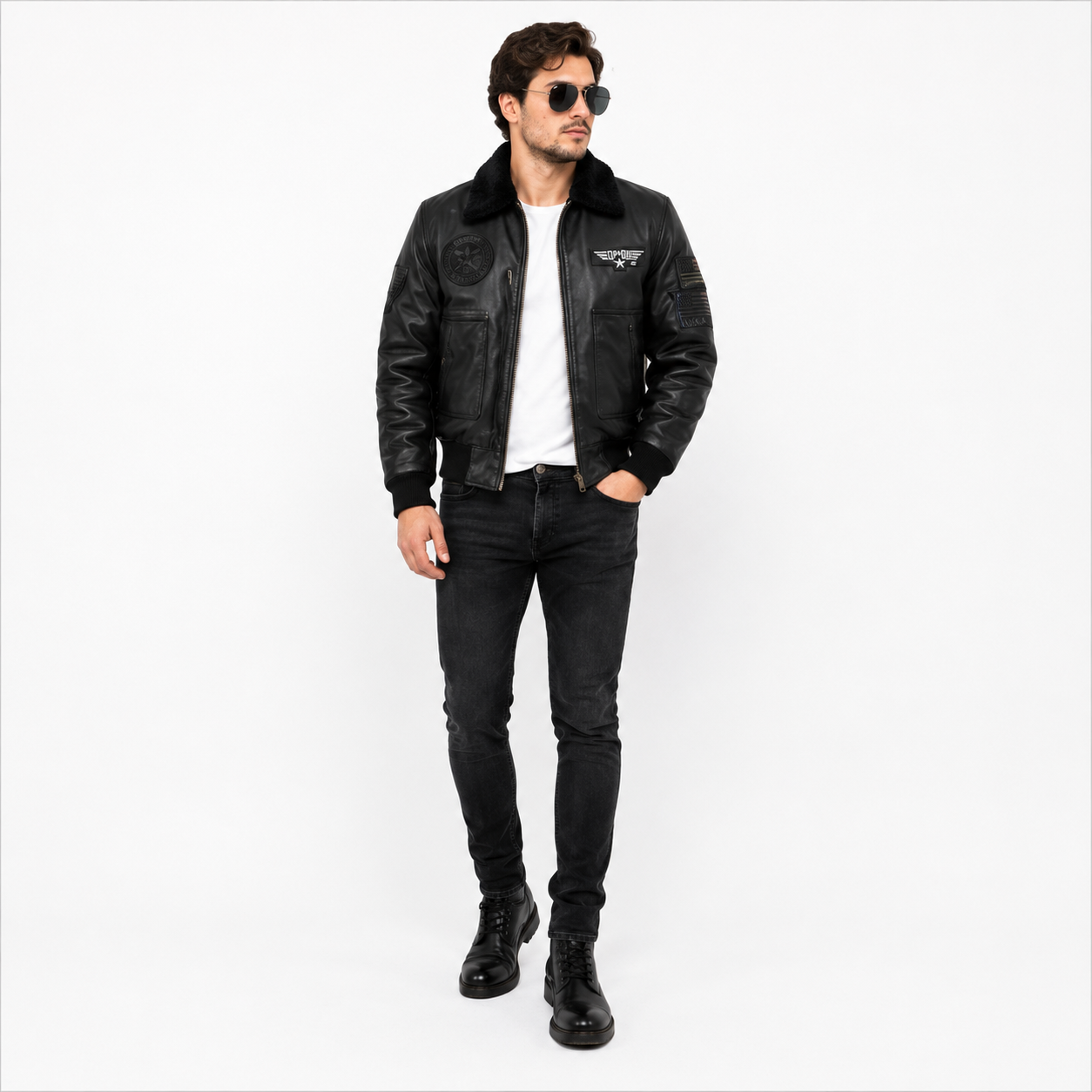 Men's Black Top Gun G-1 Flight Leather Jacket