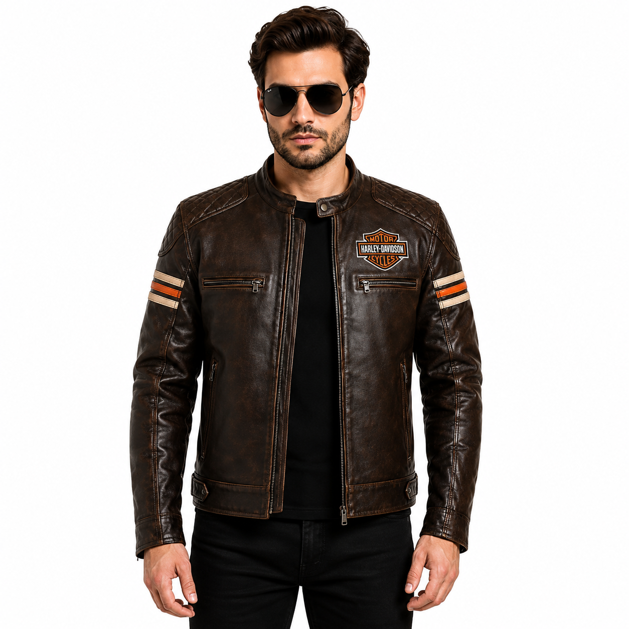 Brown Distressed Genuine Leather Motorcycle Jacket 