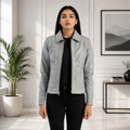 Vixen Grey Classic Collar Leather Jacket