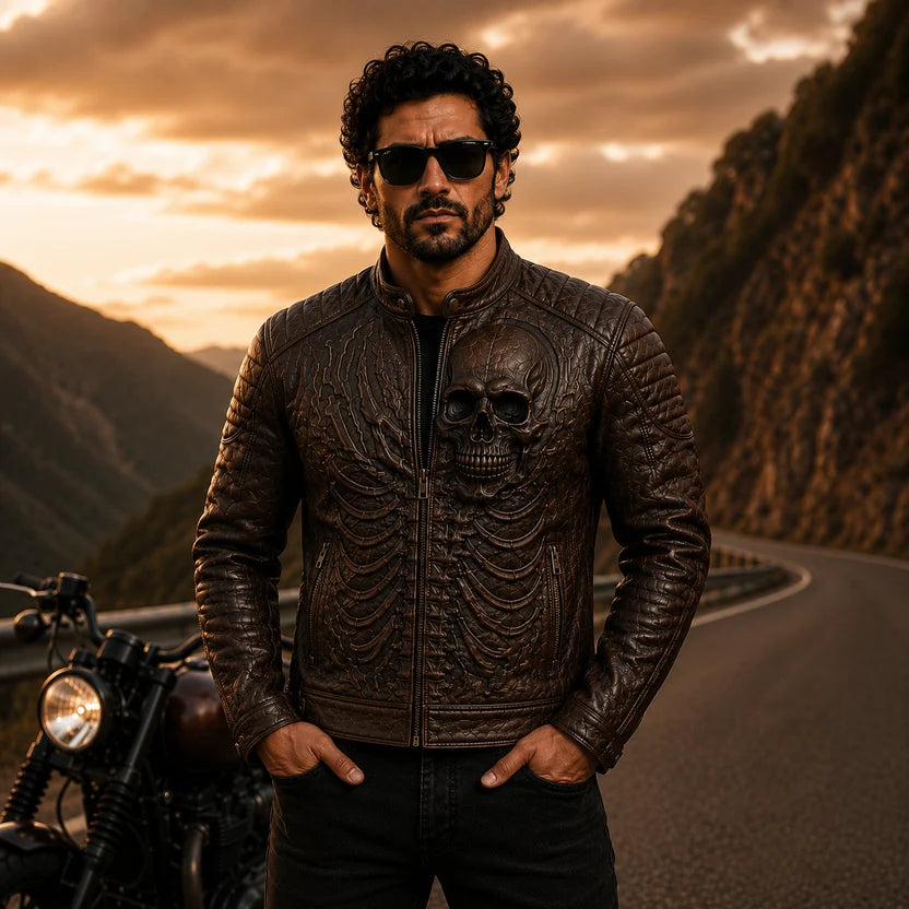 dark brown textured leather jacket