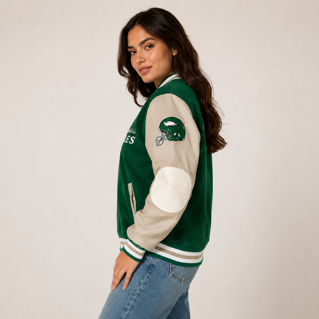 Women's Green Cream Letterman Jacket
