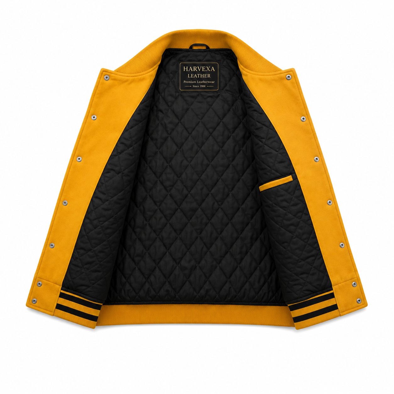 Men's Yellow and Black Varsity Letterman Jacket with Faux Leather Sleeves